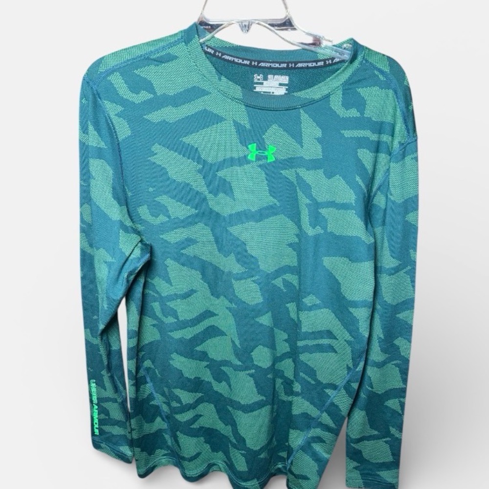 Under Armour Mens Shirt 2XL Green ColdGear Compression Mock Neck Long Sleeve